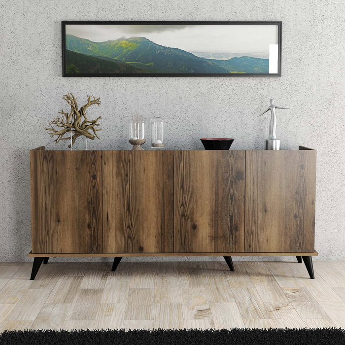 Hanah Home Consola Elegante 1604 Nogal y Mármol Negro, 180x80.8x45 cm, Estilo Bohemio